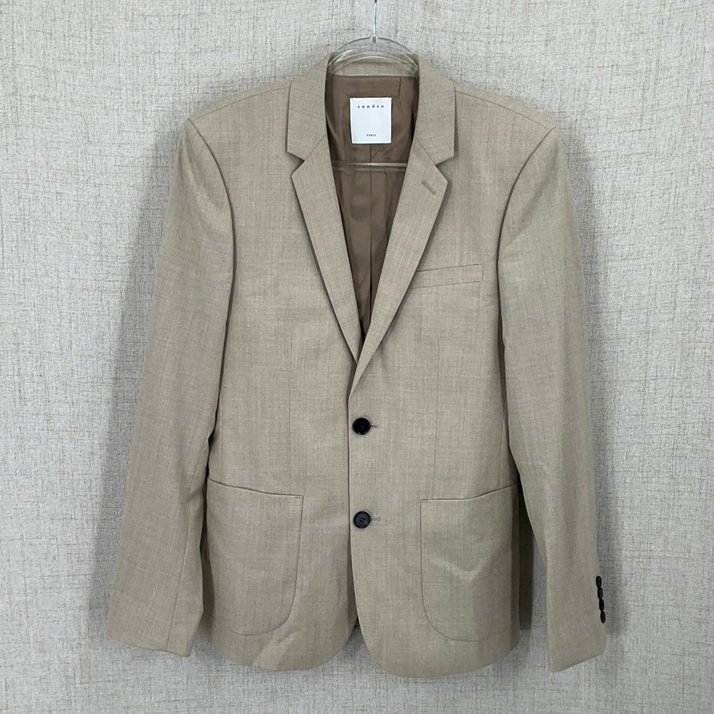 Sandro Paris Blazer Mens 46 Tan Wool Minimalist Classic Quiet Lux Capsule NEW